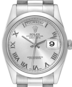 Rolex President Day-Date White Gold Silver Dial Mens Watch 118209